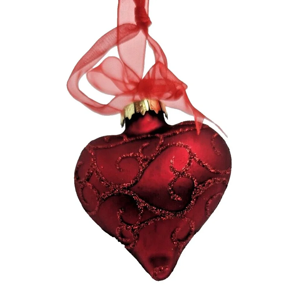 Red Heart Shaped Ornament with Elegant‎ Glitter Design